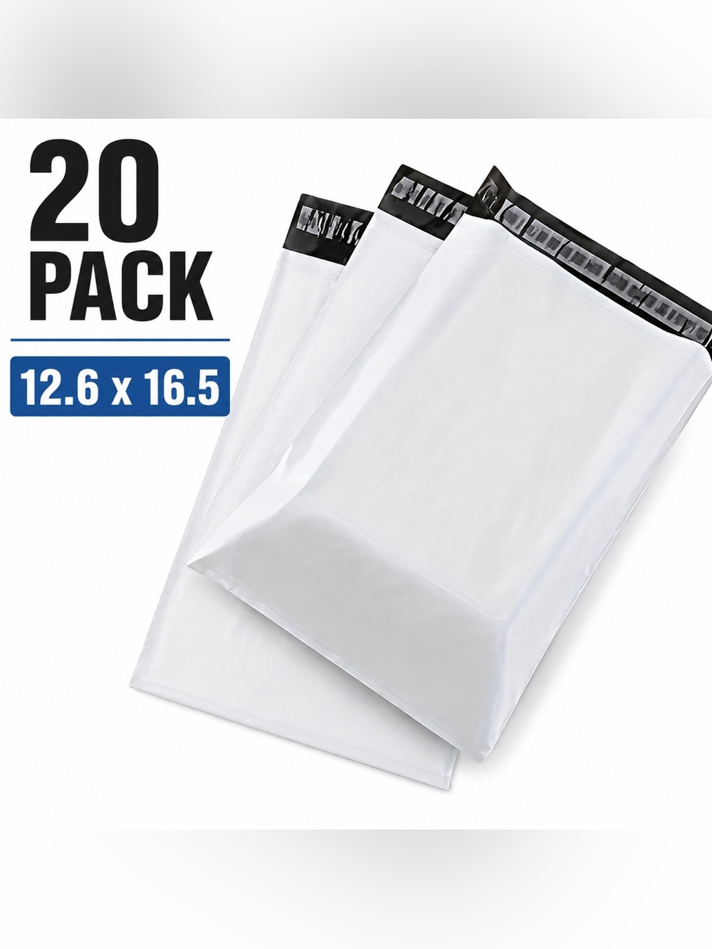 20-Pack White Poly Mailer Bags with Black Peel & Seal Strip